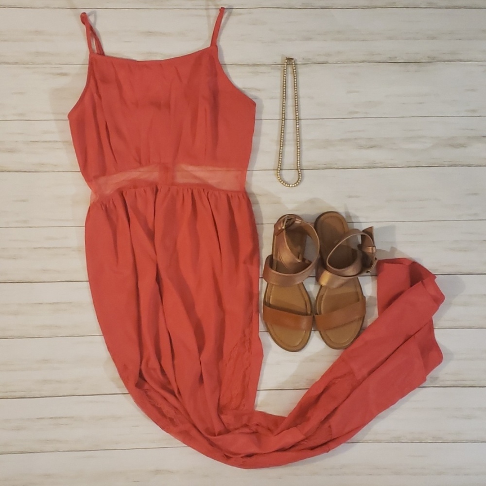 Coral Lace Detailed Dress